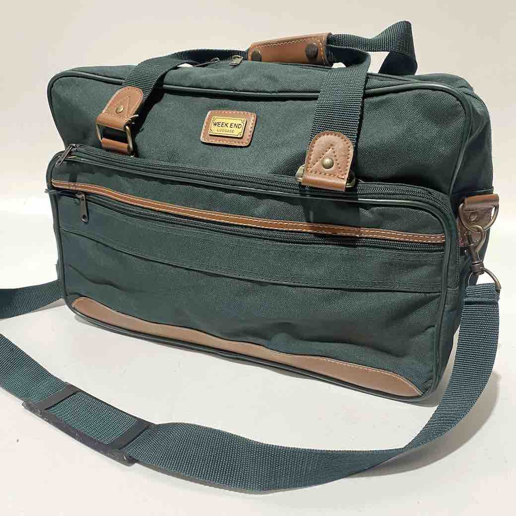 BAG, Overnight Travel - Dark Green w Tan Detail Week End Luggage